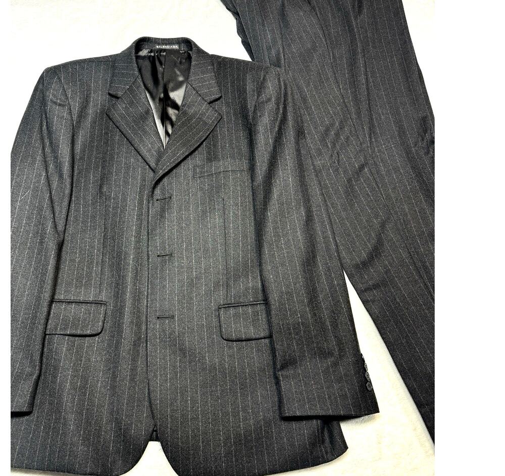 Balenciaga VTG 44R Pour Homme Pinstripe Suit Mens Cashmere Super 100s Wool Gray